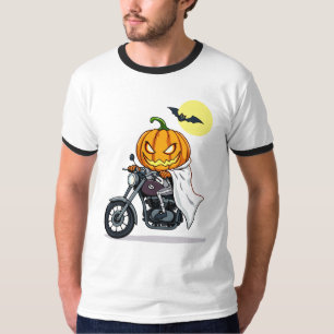 Pompoen rijdt op motorfiets t-shirt