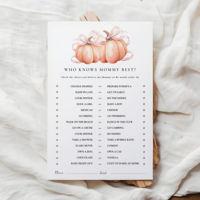 Pompoen Roze Bow Baby shower Activiteit Games (Creator heeft geüpload)