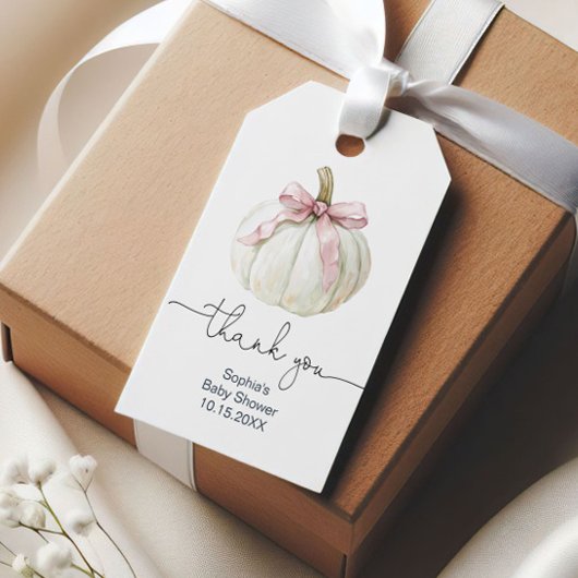 Pompoen & Roze Bow Baby shower Dank u Label Cadeaulabel