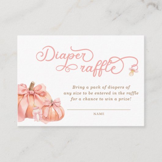 Pompoen Roze Bow Baby shower Luier Raffle Ticket Informatiekaartje (Voorkant)