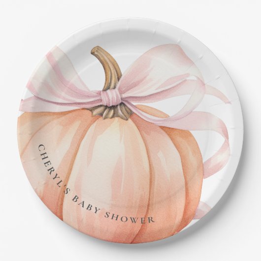 Pompoen Roze Bow Baby shower Papieren Bordje (Voorkant)