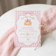 Pompoen Roze Gibgham Eerste Verjaardagsuitnodiging