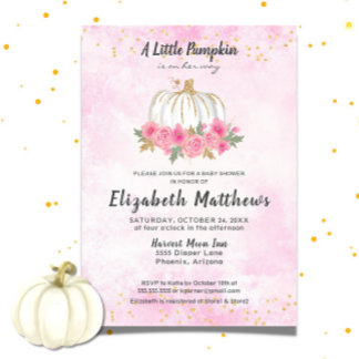 Pompoen Roze Goud Herfst Meisje Baby shower Kaart