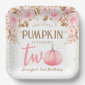 Pompoen Roze & Goud Meisje Bloemen Herfst 2e Verja Papieren Bordje (Voorkant)