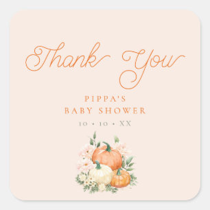 Pompoen Roze & Oranje Baby shower Dank u Vierkante Sticker