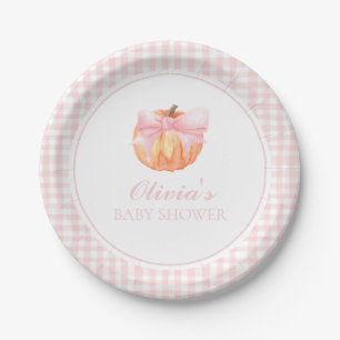 Pompoen Roze strik en geruite baby shower Papieren Bordje