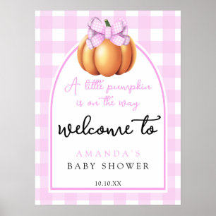 Pompoen roze strik herfst welkom baby shower feest poster