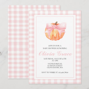 Pompoen Roze strik Plaid baby shower Kaart