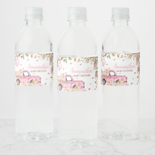 Pompoen Roze Vrachtwagen Baby shower Waterfles Etiket