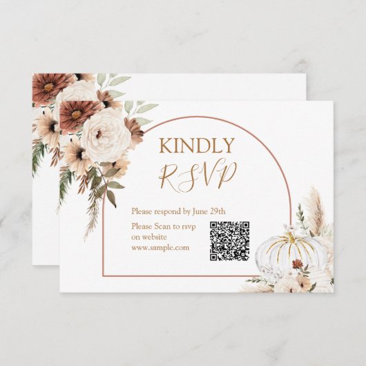 Pompoen Rustieke Bloemen Boho Boog Herfst Verliefd Bedankkaart (Voorkant / Achterkant)