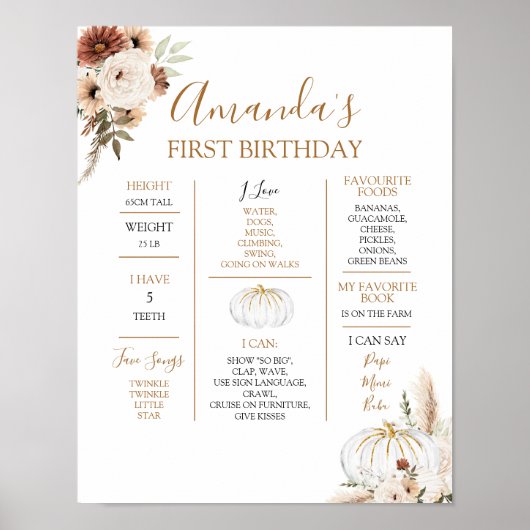 Pompoen Rustieke Boho Herfst Verliefd 1e Jaar Teke Poster (Voorkant)