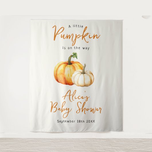 Pompoen Rustieke Herfst Baby Shower Foto Achtergro Wandkleed (Voorkant)