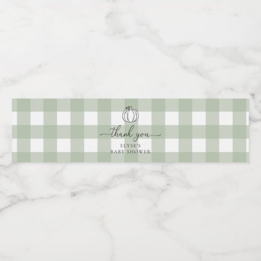 Pompoen Sage Green Gingham Bedankt Waterfles Etiket (Enkel label)