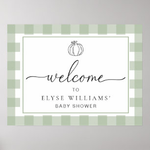 Pompoen Sage Green Gingham Welkom Poster