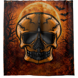 Pompoen Schedel Halloween Feest Douchegordijn