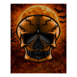 Pompoen Schedel Halloween Feest Perfect Poster