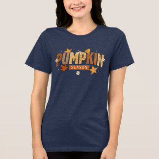 Pompoen Seizoen Herfst Patroon Lettering met Flora Tri-Blend Shirt