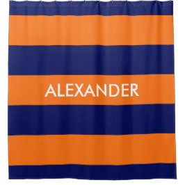 Pompoen Sinaasappel Navy Blauw Bold H Streep #3 Mo Douchegordijn