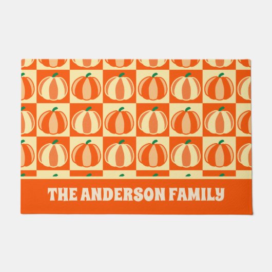  Pompoen Sinaasappel Tartan Plaid Thanksgiving Deurmat (Voorkant)