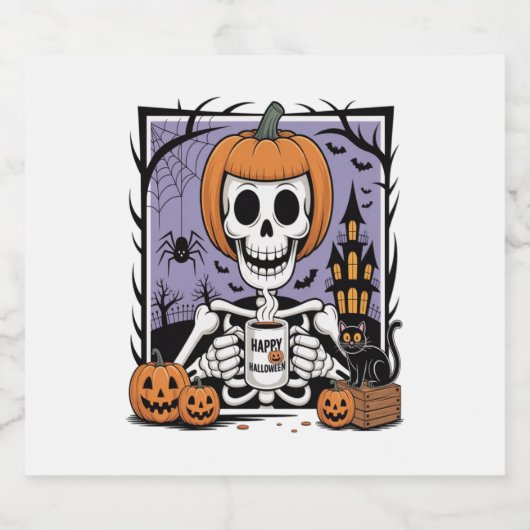 Pompoen Skelet Drink Koffie Sparkling Wijnetiket (Enkel label)