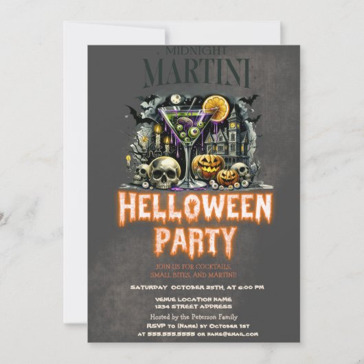 Pompoen skelet schedel Martini eng Halloween Kaart (Voorkant)