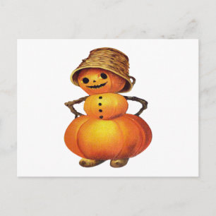 Pompoen Sneeuwman (Oude Halloweenkaart) Briefkaart