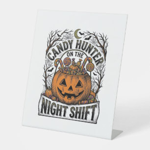 Pompoen Snoep Emmer Vintage Halloween Gravure D Reclamebord Met Voetstuk