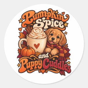 Pompoen Specerijen en Puppies Knuffelen Gezellige Ronde Sticker