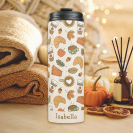 Pompoen Specerijen Herfst Patroon Naam Fall Koffie Thermosbeker