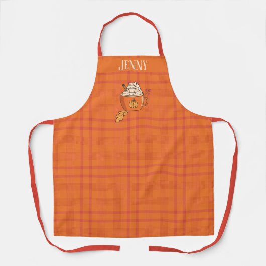 Pompoen Spice Doodle Sinaasappel Tartan Pattern Sc Schort (Voorkant)