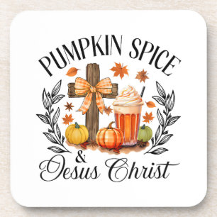 Pompoen Spice en Jezus Christus Kruis Pompoen Chri Bier Onderzetter