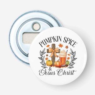 Pompoen Spice en Jezus Christus Kruis Pompoen Chri Button Flesopener