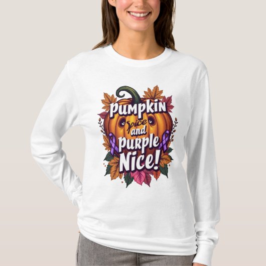 Pompoen Spice en Paarse Nice: Grappige Herfst Awar T-shirt (Voorkant)