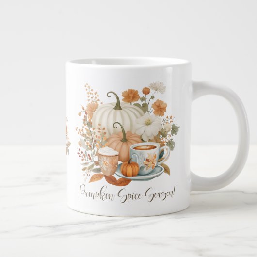 Pompoen Spice Latte Herfst Leaf Floral Extra Grote Beker (Rechts)