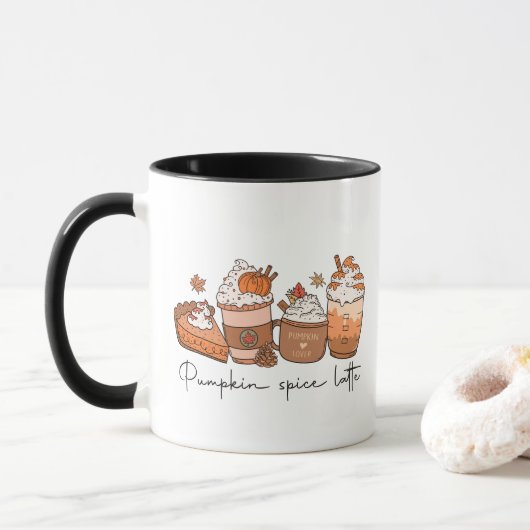 Pompoen Spice Latte Mok, Herfst Vibes Mok, Retro Mok (Met donut)