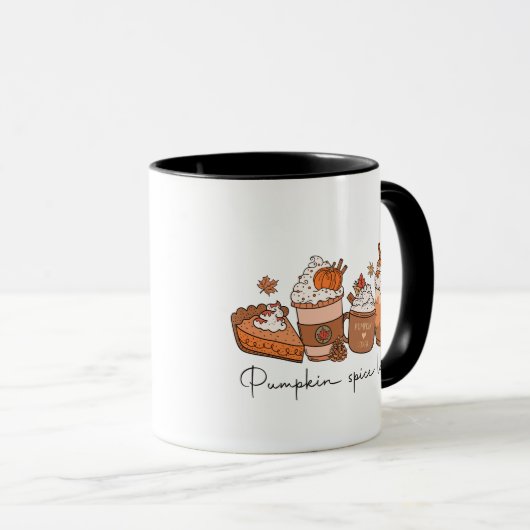 Pompoen Spice Latte Mok, Herfst Vibes Mok, Retro Mok (Voorkant rechts)