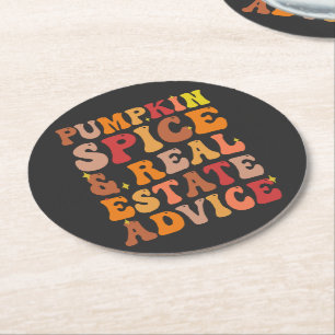 Pompoen Spice & Vastgoed Advies Grappige Groovy Ronde Kartonnen Onderzetter