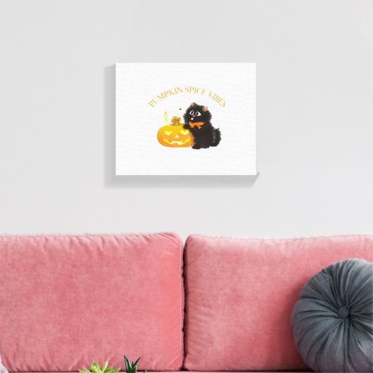 Pompoen Spice Vibes, Halloween, zwarte kat, pompoe Canvas Afdruk (Insitu (Woonkamer))