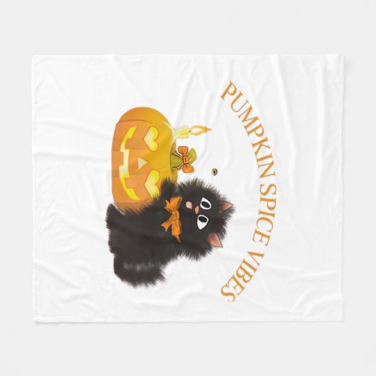 Pompoen Spice Vibes, Halloween, zwarte kat, pompoe Fleece Deken (Voorkant (Horizontaal))