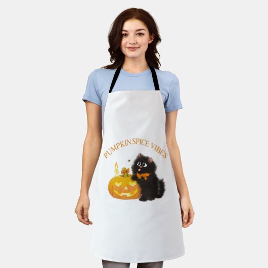 Pompoen Spice Vibes, Halloween, zwarte kat, pompoe Schort (Gedragen)