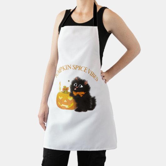 Pompoen Spice Vibes, Halloween, zwarte kat, pompoe Schort (Insitu)