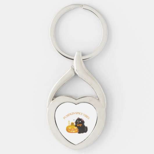 Pompoen Spice Vibes, Halloween, zwarte kat, pompoe Sleutelhanger (Voorkant)
