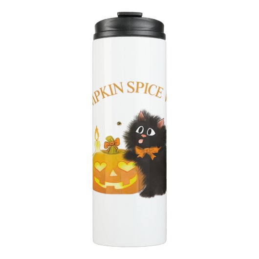 Pompoen Spice Vibes, Halloween, zwarte kat, pompoe Thermosbeker (Voorkant)