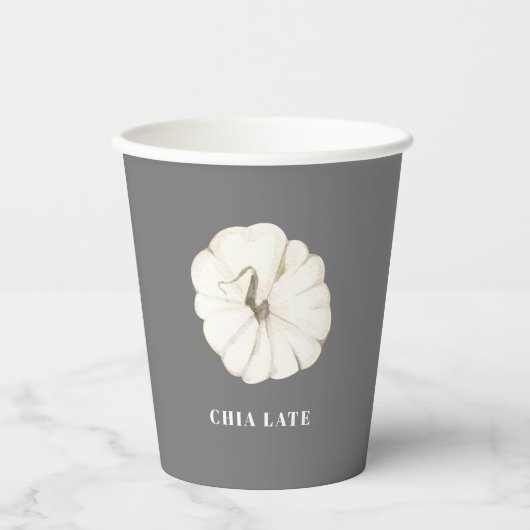 Pompoen Spice Waterverf Wit & Grijs Chia Latte Papieren Bekers (Voorkant)