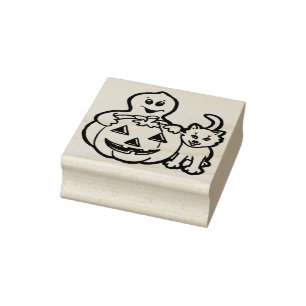 Pompoen spookkat illustratie kunststempel rubberstempel