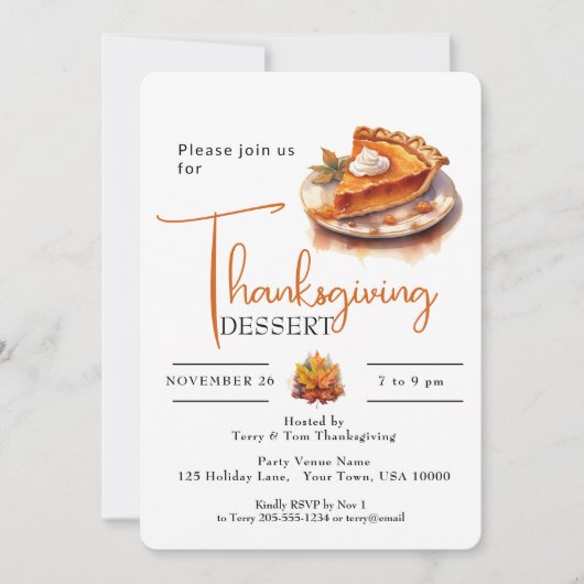POMPOEN TAART THANKSGIVING DESSERT KAART (Voorkant)