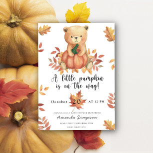 Pompoen Teddybeer Herfst Babyshower Kaart