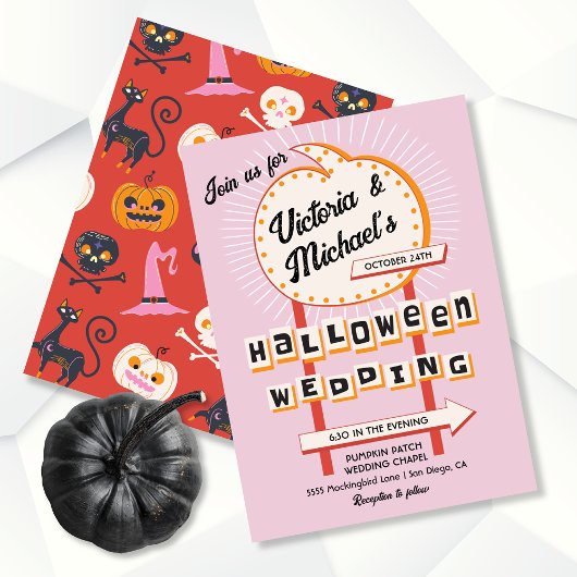 Pompoen teken Mod Halloween bruiloft Kaart