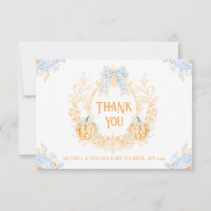 Pompoen Toile Crest Elegant Boy Baby shower Bedankkaart