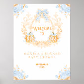 Pompoen Toile Crest Elegant Boy Baby shower Poster (Voorkant)